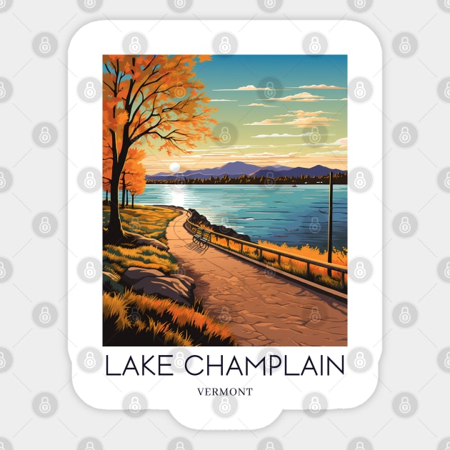 A Pop Art Travel Print of Lake Champlain - Vermont - US Sticker by Studio Red Koala